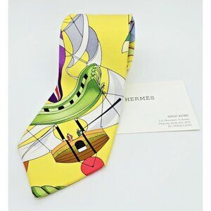 HERMES Necktie Mens 100% Silk with Box Vintage Air Balloons Follies of the Sky